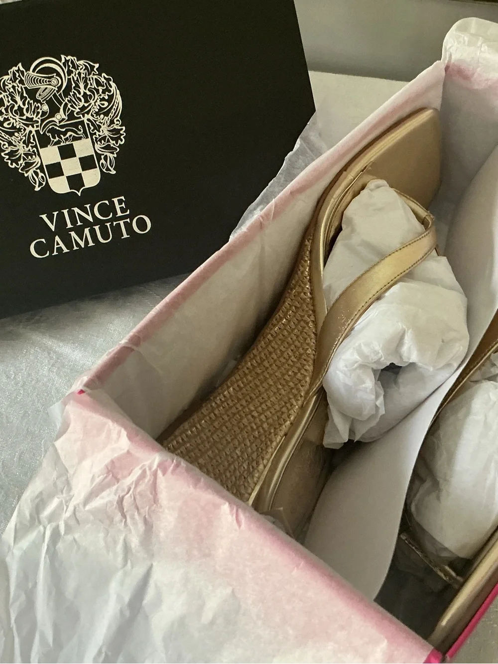 Vince Camuto Gold Square-Toe Thong Sandals